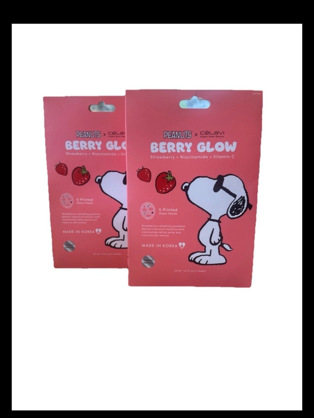 Peanuts x Celavi Berry Glow Strawberry Sheet Mask — Pink